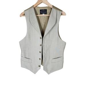 HISTORICAL EMPORIUM Tan Cotton/Linen Blend Rounded Lapels Pockets Vest SZ S